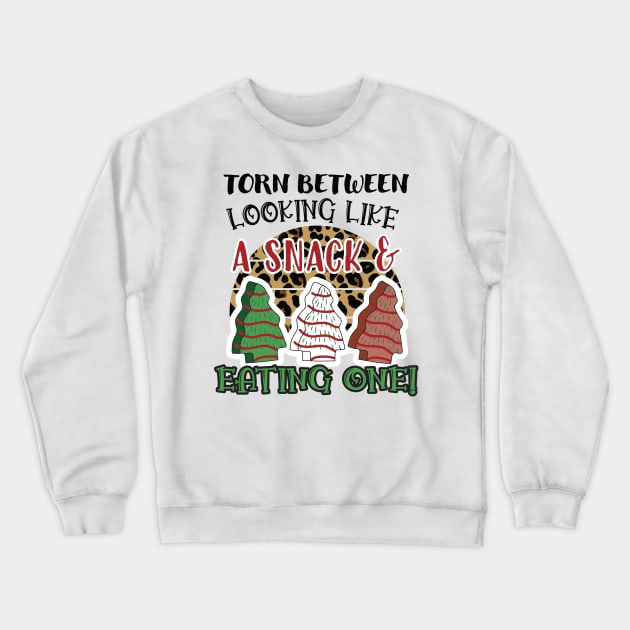 Torn Between Looking Like A Snack And Eating One Santa Christmas Cakes - Vintage Leopard Christmas Tree Cakes Crewneck Sweatshirt by WassilArt